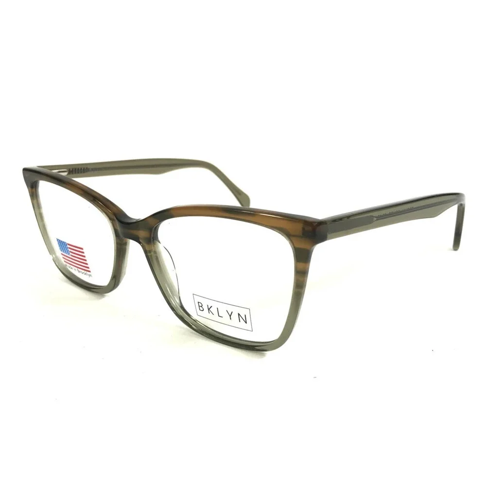BKLYN Eyeglasses Frames CROWN GRNTG Green Brown Striped Cat Eye 55-18-145